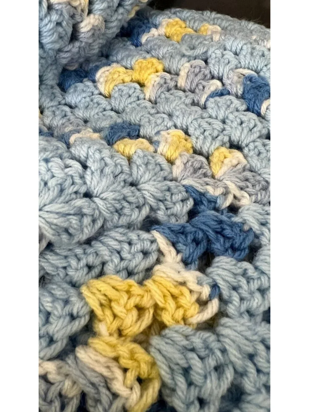 Handmade Blue & Yellow Crochet Blanket Throw For Baby Or Couch